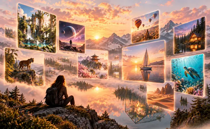 Un collage de concepts et d’illustrations d’images imaginatifs générés par l’IA