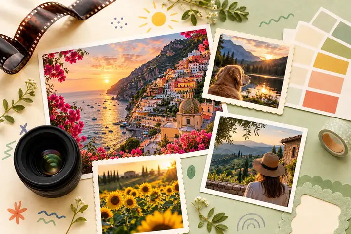 Une collection colorée de photographies présentée sous la forme d’une comparaison claire d’images améliorées